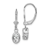 Sterling Silver Rhodium Plated 7x5mm Oval CZ Leverback Earrings